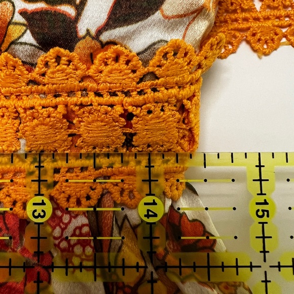 Vibrant Floral Maxi Dress Orange Crochet Straps Tiered Lined Boho Festival Med - Picture 9 of 11